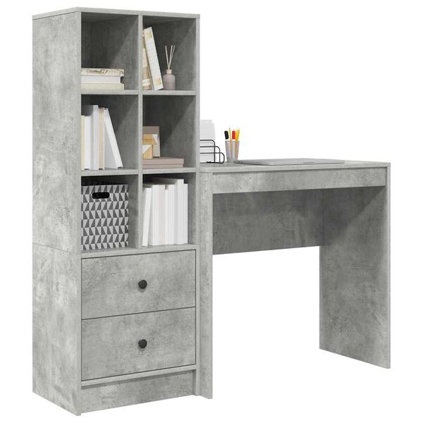 vidaXL Desk with Drawer 2 pcs Concrete Grey