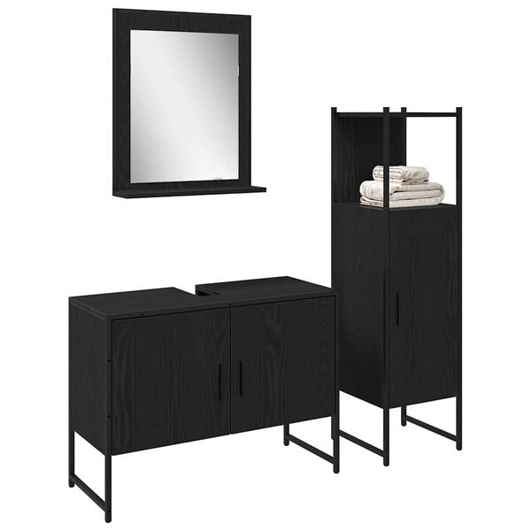 vidaXL Bathroom Furniture Set with Shelf 3 pcs Black Engineered wood