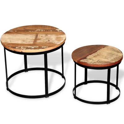 vidaXL Two Piece Coffee Table Set Solid Reclaimed Wood Round 40cm/50cm