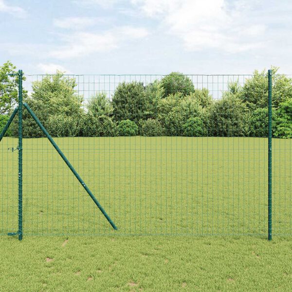 vidaXL Fence with Posts Green 1.5 x 10 m Steel
