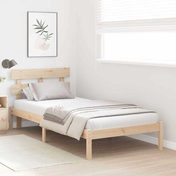 vidaXL Bed Frame with Headboard Brown 75 x 190 cm Solid Pine wood