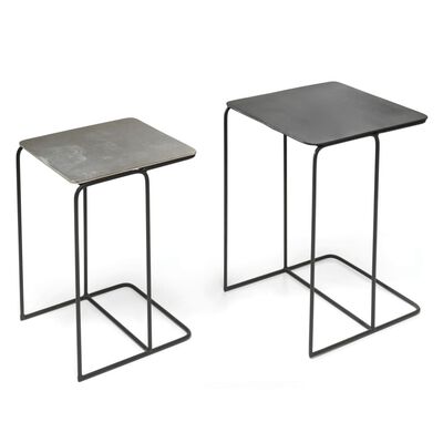 Rousseau 2 Piece Side Table Set Ospera Metal Black and Grey