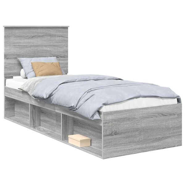 vidaXL Bed Frame Grey Sonoma 75 x 190 cm Solid Pine Wood