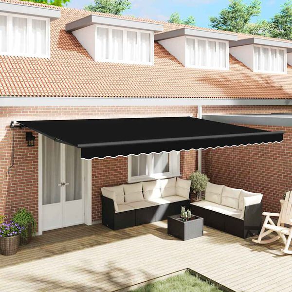 vidaXL Retractable Awning Black 500 x 350 cm Polyester and Steel