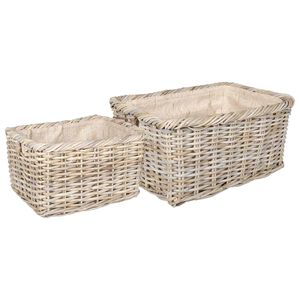 vidaXL Firewood Basket GENDT 2 pcs Natural Grey Kubu Rattan