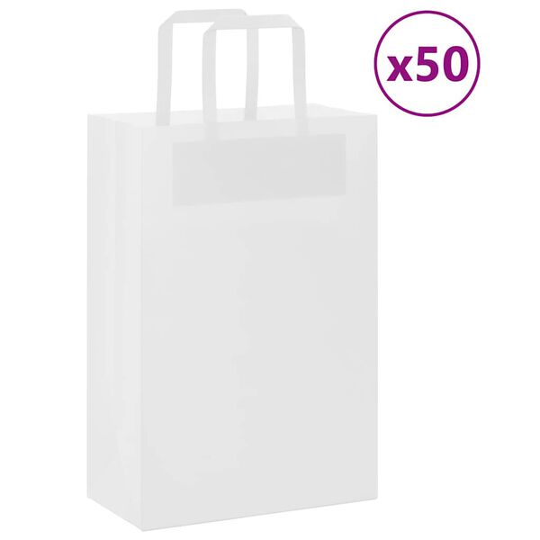 vidaXL Paper Bags 50 pcs with Handles White 21x11x31 cm