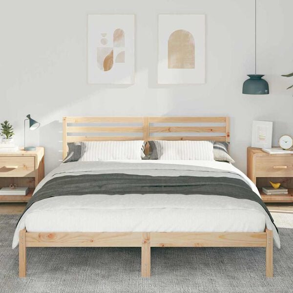 vidaXL Bed Frame with Headboard Brown 160 x 220 cm Solid Pine Wood