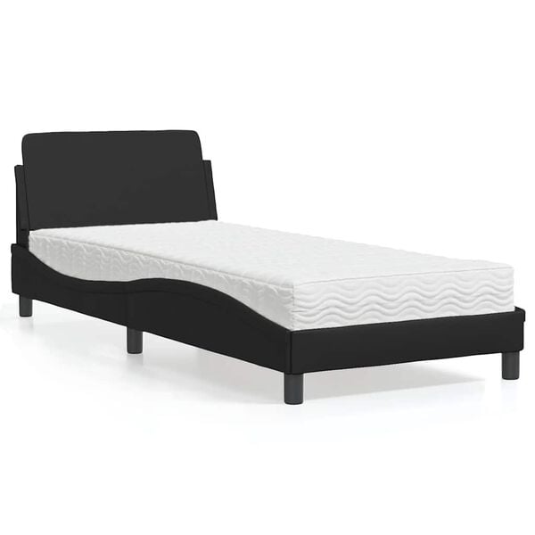 vidaXL Bed with Mattress "Dover" Black Single Faux Leather
