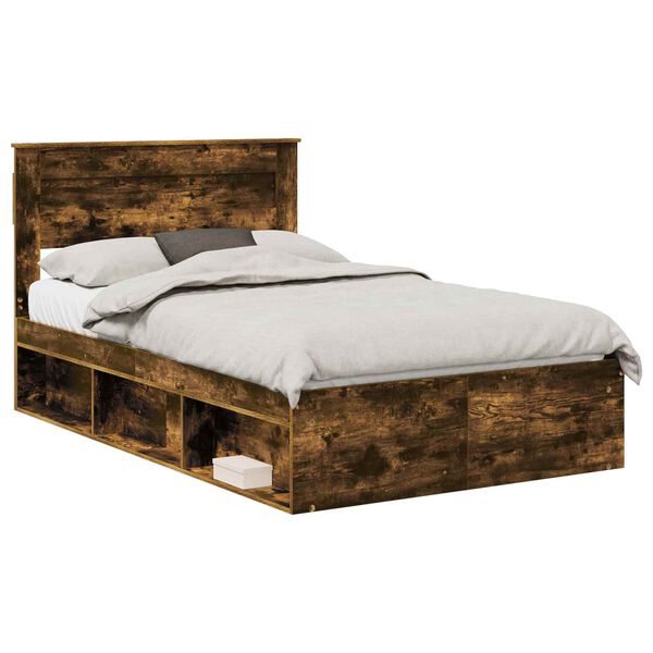vidaXL Bed Frame with Storage Smoked Oak 120 x 190 cm Solid Pine Wood