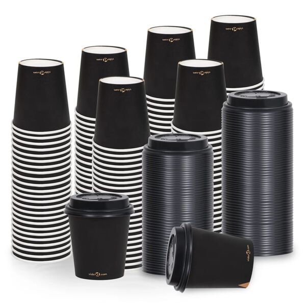 vidaXL Coffee Paper Cups with Lids 200 ml 250 pcs Black