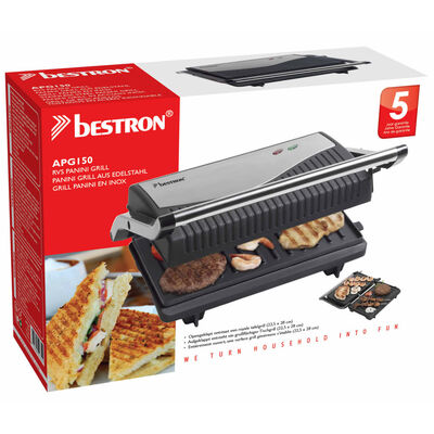 Bestron Panini Grill 750 W Silver and Black Stainless Steel APG150