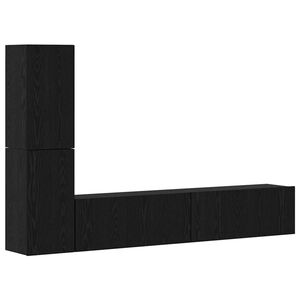 vidaXL Wall TV Cabinet Wall-mounted 2 pcs Black Oak Engineered Wood