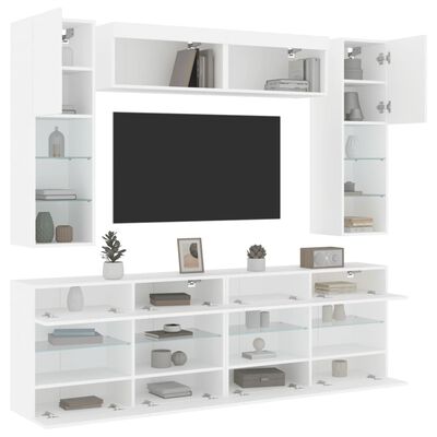 vidaXL 6 Piece TV Wall Cabinet Set with LED Lights White