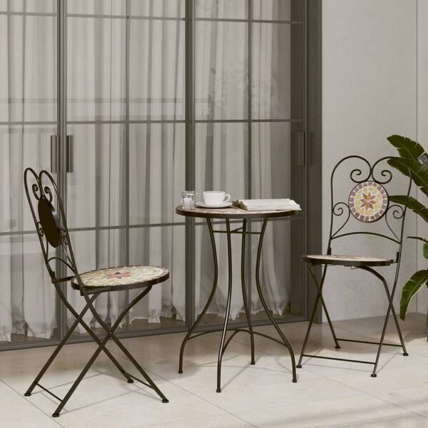 vidaXL Mosaic Bistro Set Terracotta and White Iron and Ceramic