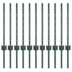 vidaXL Embedded Fence Post 11 pcs Green 100 cm Powder-Coated Steel