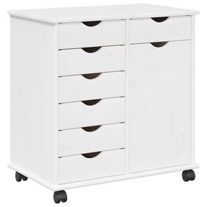vidaXL Rolling Cabinet White 63.5 x 39 x 65.5 cm Solid Pine Wood