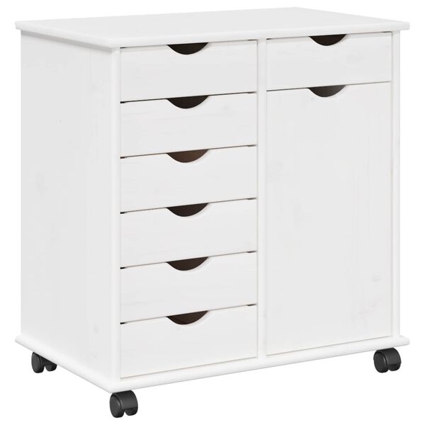 vidaXL Rolling Cabinet White 63.5 x 39 x 65.5 cm Solid Pine Wood