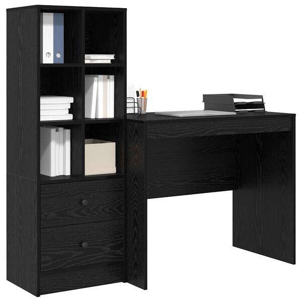 vidaXL Desk with Drawer 2 pcs Black Oak