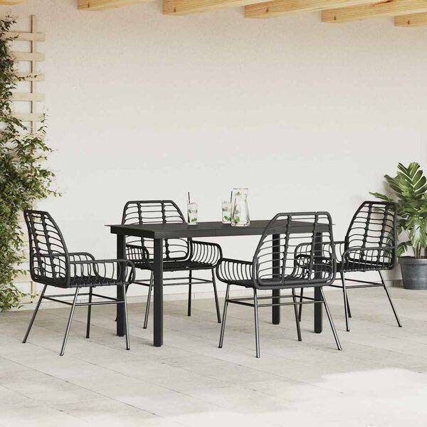 vidaXL 5 Piece Garden Dining Set Black Poly Rattan Glass