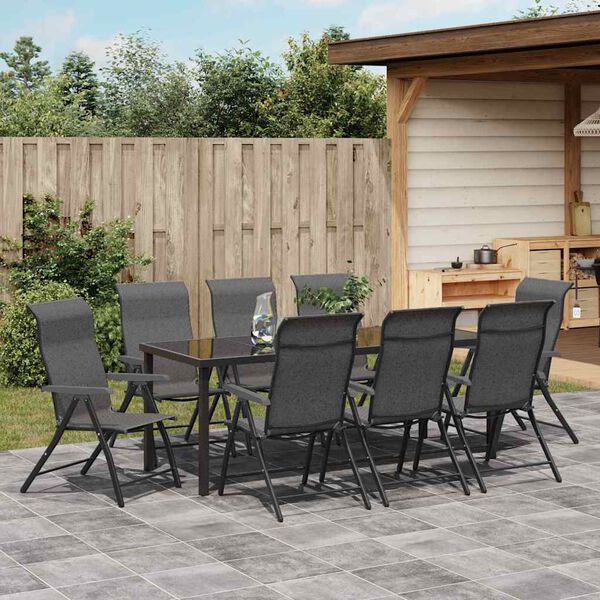 vidaXL Garden Dining Set 9 pcs Grey Powder-Coated Steel