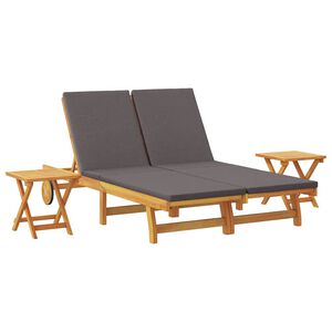 vidaXL Sun Lounger Reclining with Cushion Dark Grey Solid Acacia Wood