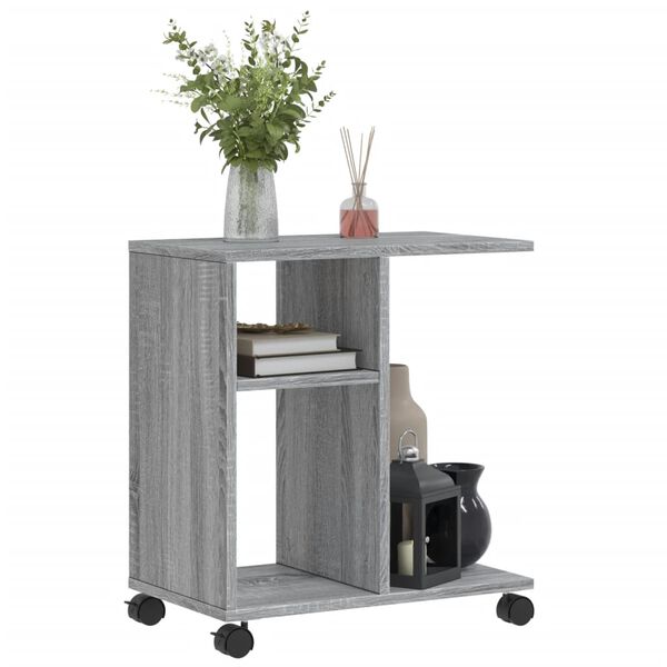 vidaXL Side Table with Wheels Grey Sonoma 50x30x55 cm Engineered Wood