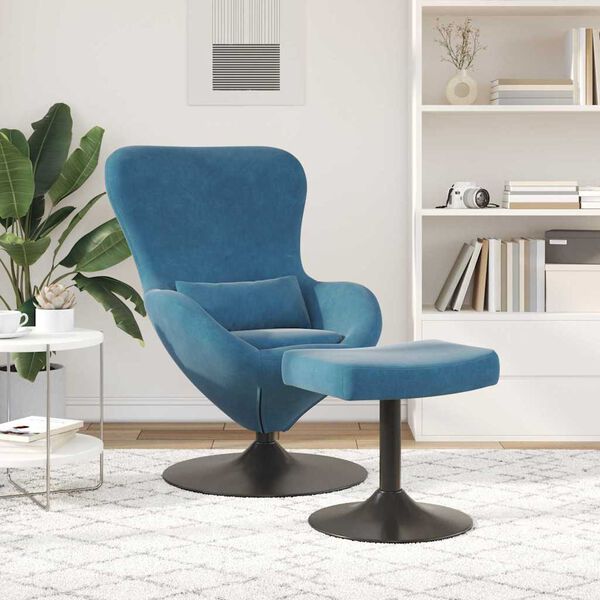 vidaXL Egg Chair with Footstool Blue 63 x 73 x 90 cm Velvet