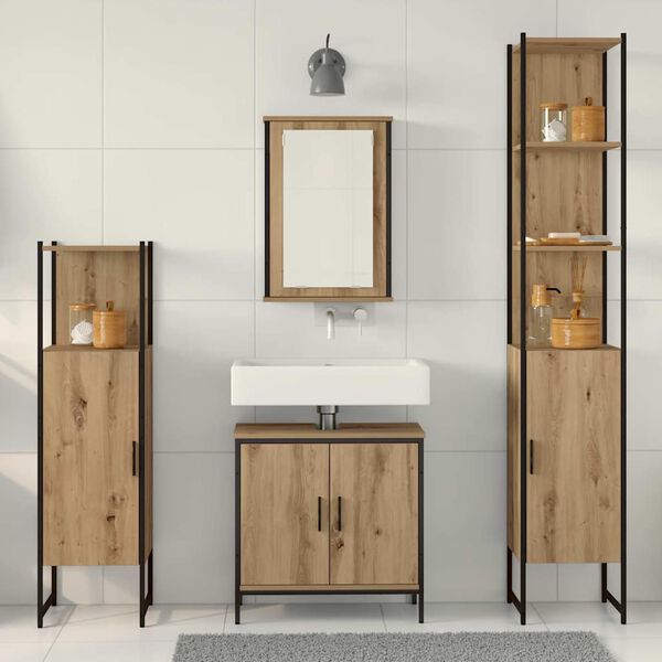 vidaXL Bathroom Furniture Set with Shelf 4 pcs Brown Engineered wood