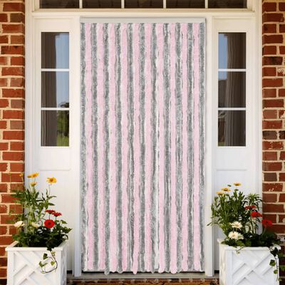 vidaXL Fly Curtain Silver Grey and Pink 56x200 cm Chenille