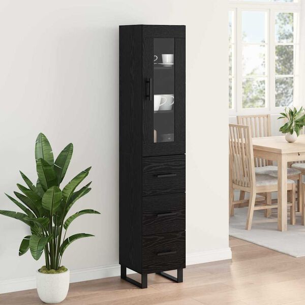vidaXL Highboard Black Oak 34.5 x 34 x 180 cm Engineered Wood