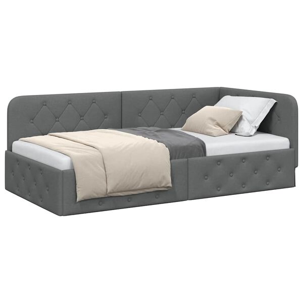 vidaXL Corner Bed Frame with Headboard Dark Grey 90 x 190 cm Fabric