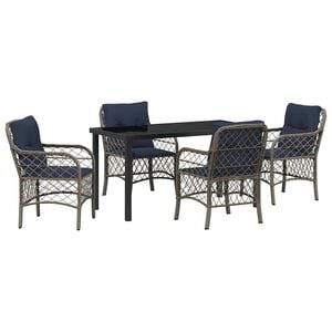 vidaXL Garden Dining Set with Cushion 5 pcs Grey and Black Rattan