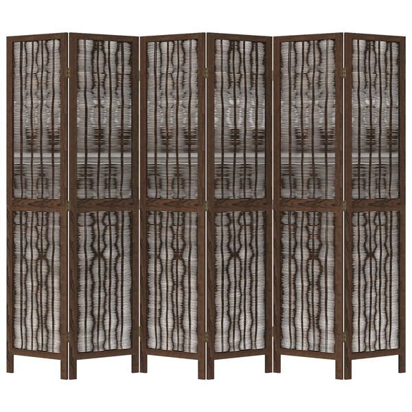 vidaXL Room Divider 6 Panels Dark Brown Solid Wood Paulownia