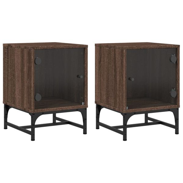 vidaXL Bedside Cabinets with Glass Doors 2 pcs Brown Oak 35x37x50 cm