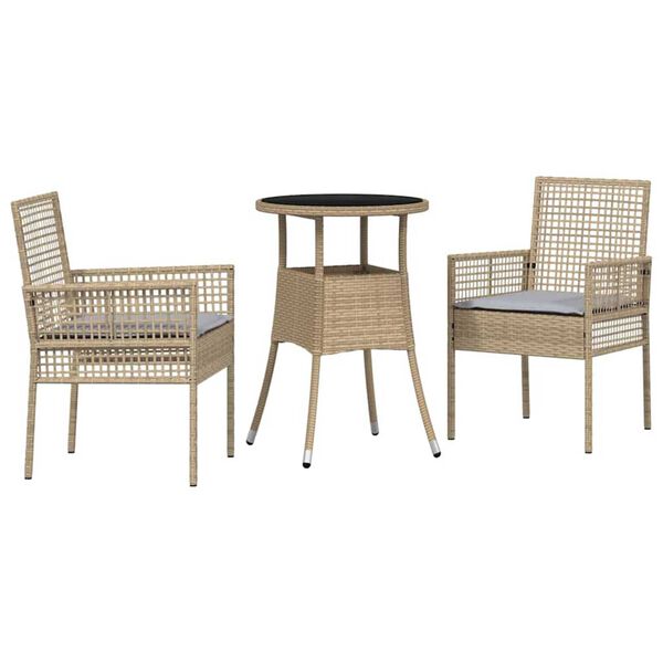 vidaXL Garden Dining Set 3 pcs Beige Poly rattan