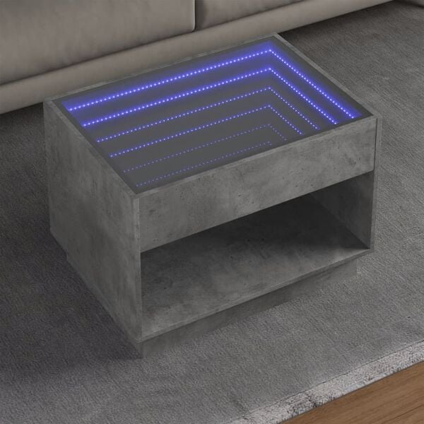vidaXL Coffee Table with Infinity LED Concrete Grey 70x50x50 cm