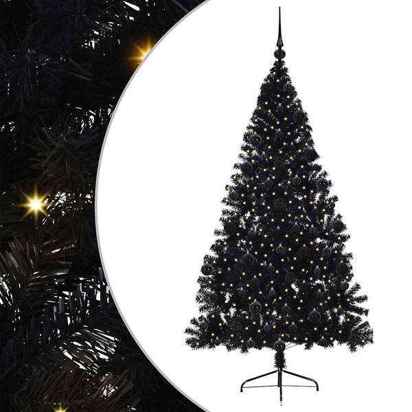 vidaXL Artificial Pre-lit Christmas Tree Black 210 cm PVC