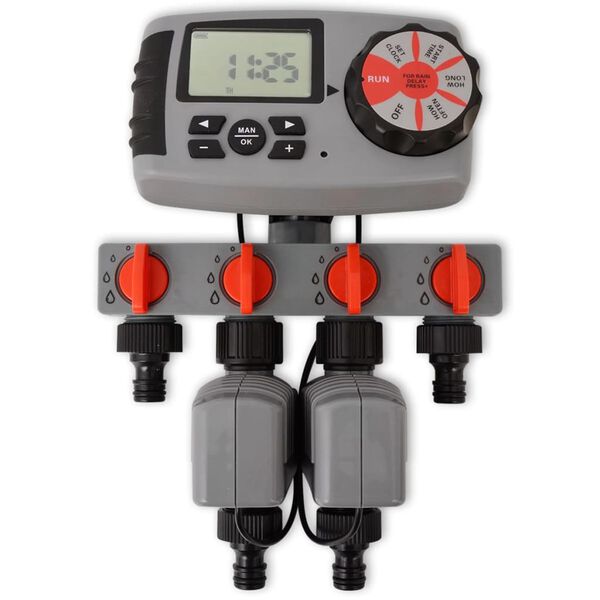 vidaXL Automatic Water Timer with 4 Stations and Rain Sensor 3 V