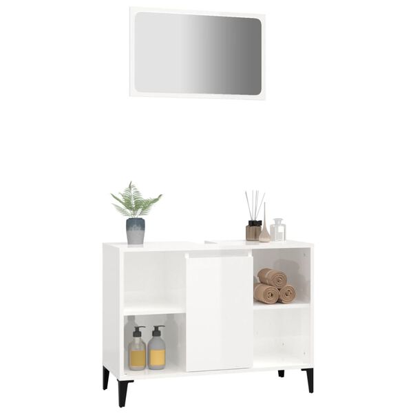 vidaXL 2 Piece Bathroom Furniture Set High Gloss White Engineered Wood