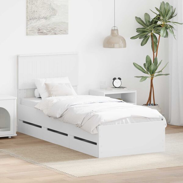 vidaXL Bed Frame with Drawer White 75 x 190 cm Engineer Wood