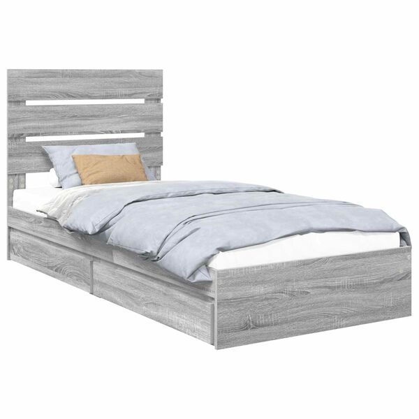 vidaXL Storage Bed with Drawer Grey Sonoma 75 x 190 cm Engineered Wood