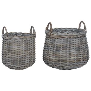 vidaXL Planter Basket with Storage 2 pcs Grey Lacak Rattan
