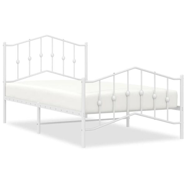 vidaXL Metal Bed Frame without Mattress with Footboard White 100x190cm
