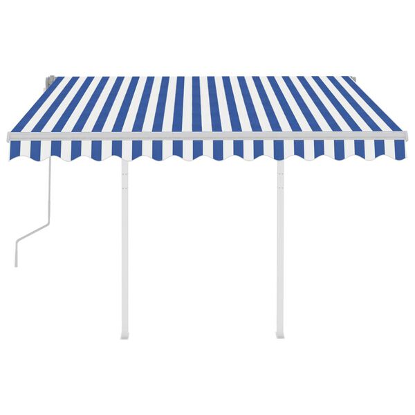 vidaXL Manual Retractable Awning with Posts 3.5x2.5 m Blue and White