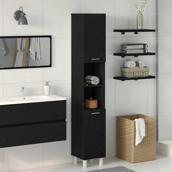 vidaXL Bathroom Cabinet Black Oak 30 x 30 x 179 cm Engineered Wood