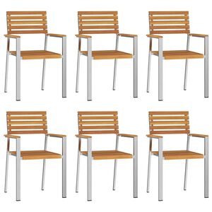 vidaXL Garden Chair 6 pcs Solid Acacia Wood and Stainless Steel