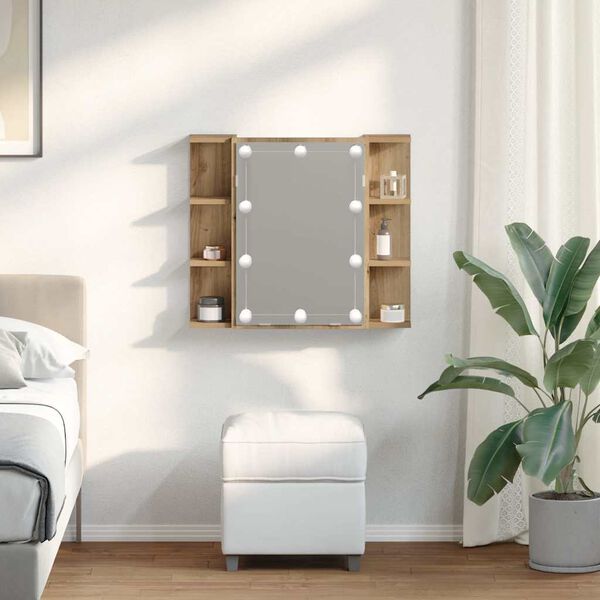 vidaXL Mirror Cabinet with LED Artisan Oak 70x16.5x60 cm