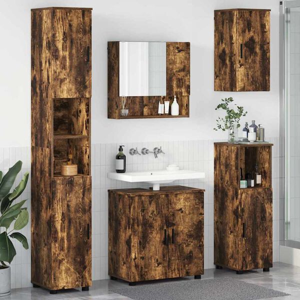 vidaXL Bathroom Furniture Set 5 pcs Smoked Oak Engineered wood & Metal
