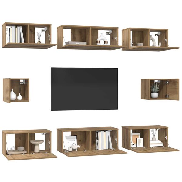 vidaXL TV Cabinet Set Wall-mounted 8 pcs Artisan Oak Engineered Wood