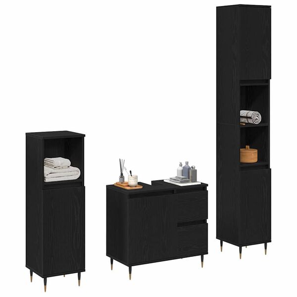 vidaXL Bathroom Furniture Set 3 pcs Black Oak 30 x 30 x 190 cm